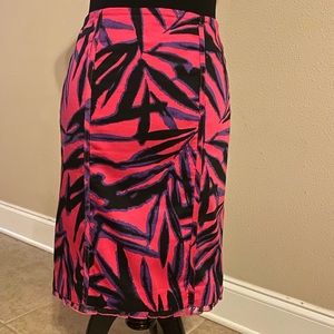 CATO HOT PINK LEAF PRINT RUDFLE  PENCIL SKIRT SIZE 8